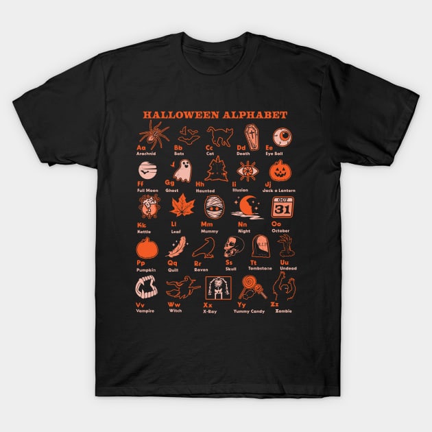 Halloween Alphabet T-Shirt by OrangeMonkeyArt